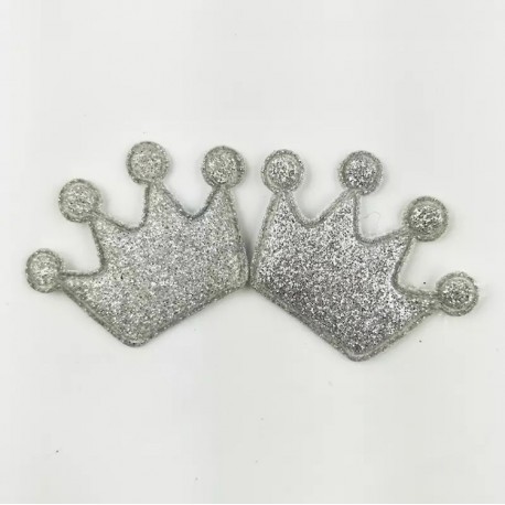 Тканевый декор патч - корона серебро глиттер