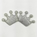 Тканевый декор патч - корона серебро глиттер