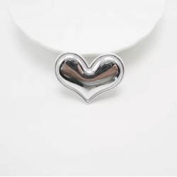 Тканевый декор патч - сердечко серебро металик (3,8х3 см)