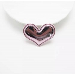 Тканевый декор патч - сердечко розовое металик (3,8х3 см)
