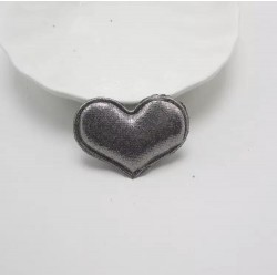 Тканевый декор патч - сердечко серебристое (4х3 см)