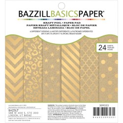 1/4 набора бумаги 15х15 (6 л) - Kraft Gold Foil - Bazzill