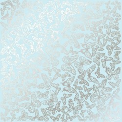Лист бумаги 30х30 см - Silver butterflies blue - Фабрика Декору