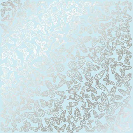 Лист бумаги 30х30 см - Silver butterflies blue - Фабрика Декору