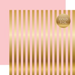 Лист бумаги Gold Foil Stripe Lt Pink - Dots&Stripes - Echo Park