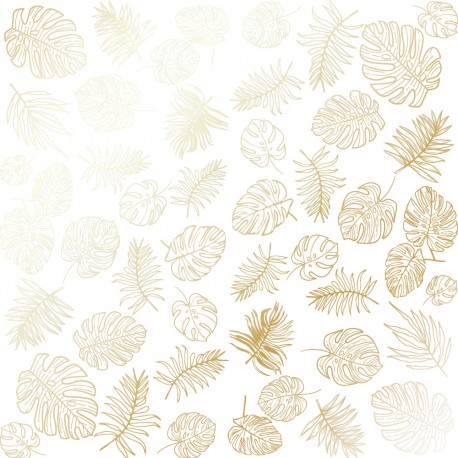 Лист бумаги с фольгированием - Golden tropical leaves white - Фабрика Декору
