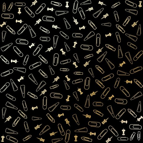Лист бумаги Black - Golden Drawing pins and paperclips - Фабрика Декору