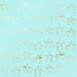 Лист бумаги с фольгированием - Golden flamingo turquoise - Фабрика Декору